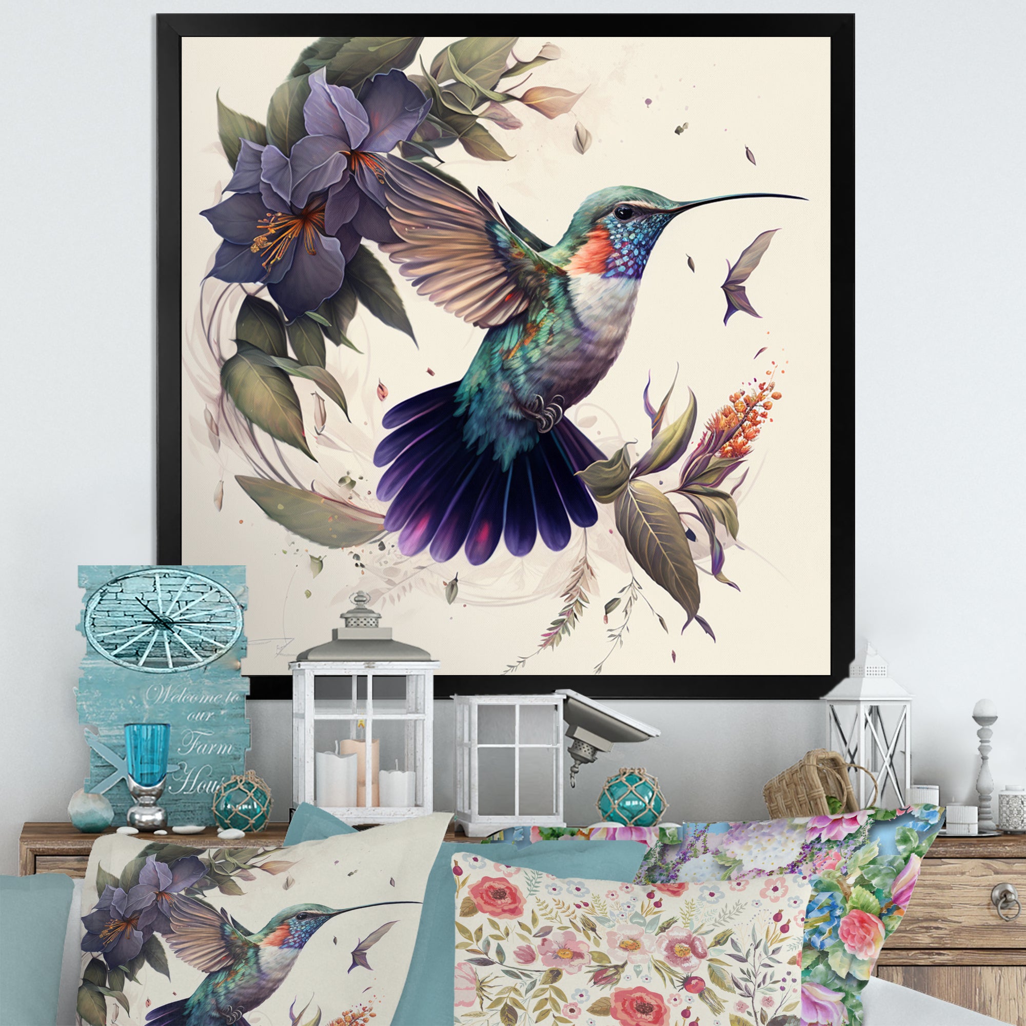 Purple Colibri Vintage Illustration - Bird Canvas Wall Art