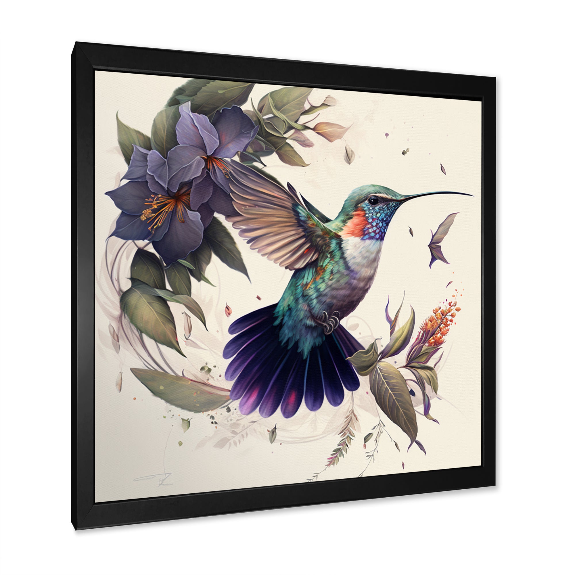 Purple Colibri Vintage Illustration - Bird Canvas Wall Art