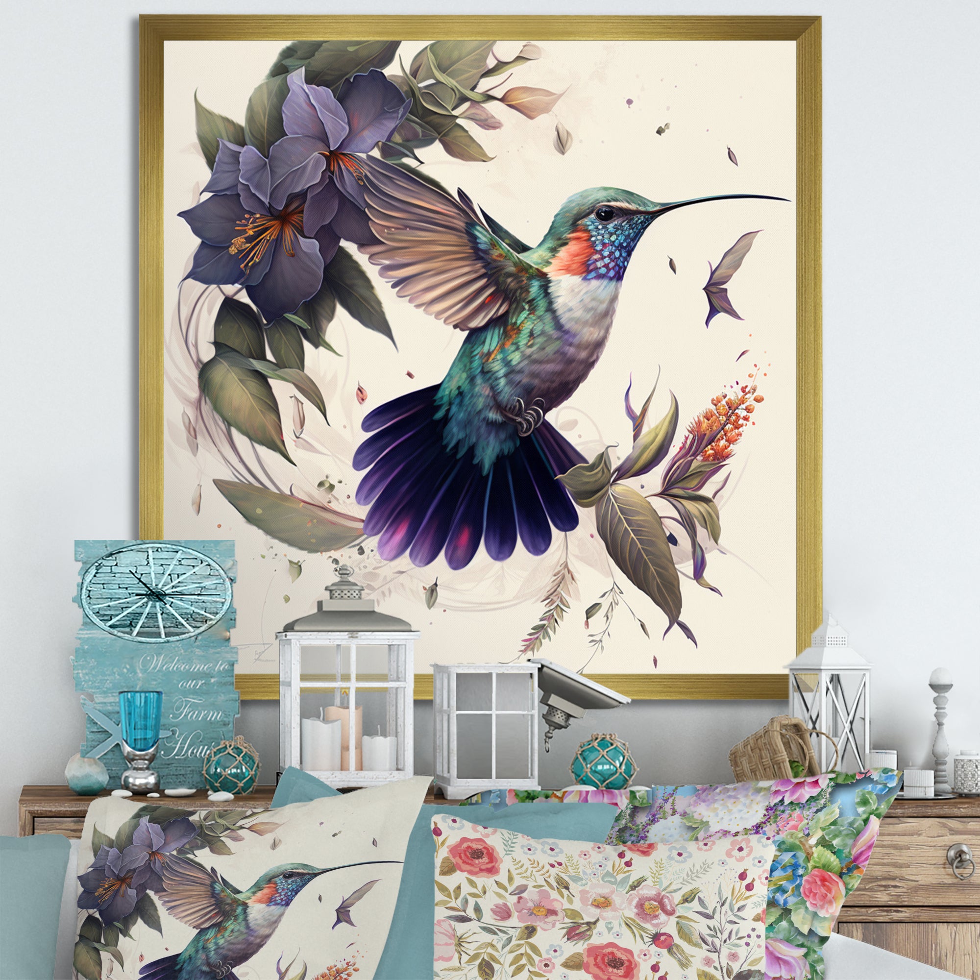 Purple Colibri Vintage Illustration - Bird Canvas Wall Art