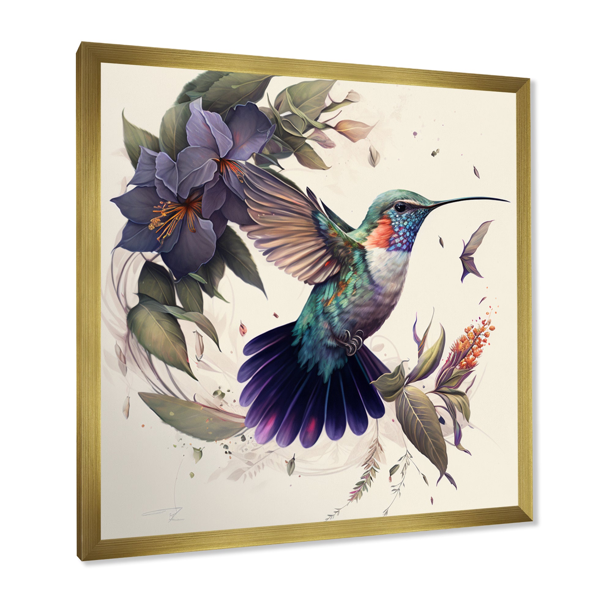 Purple Colibri Vintage Illustration - Bird Canvas Wall Art