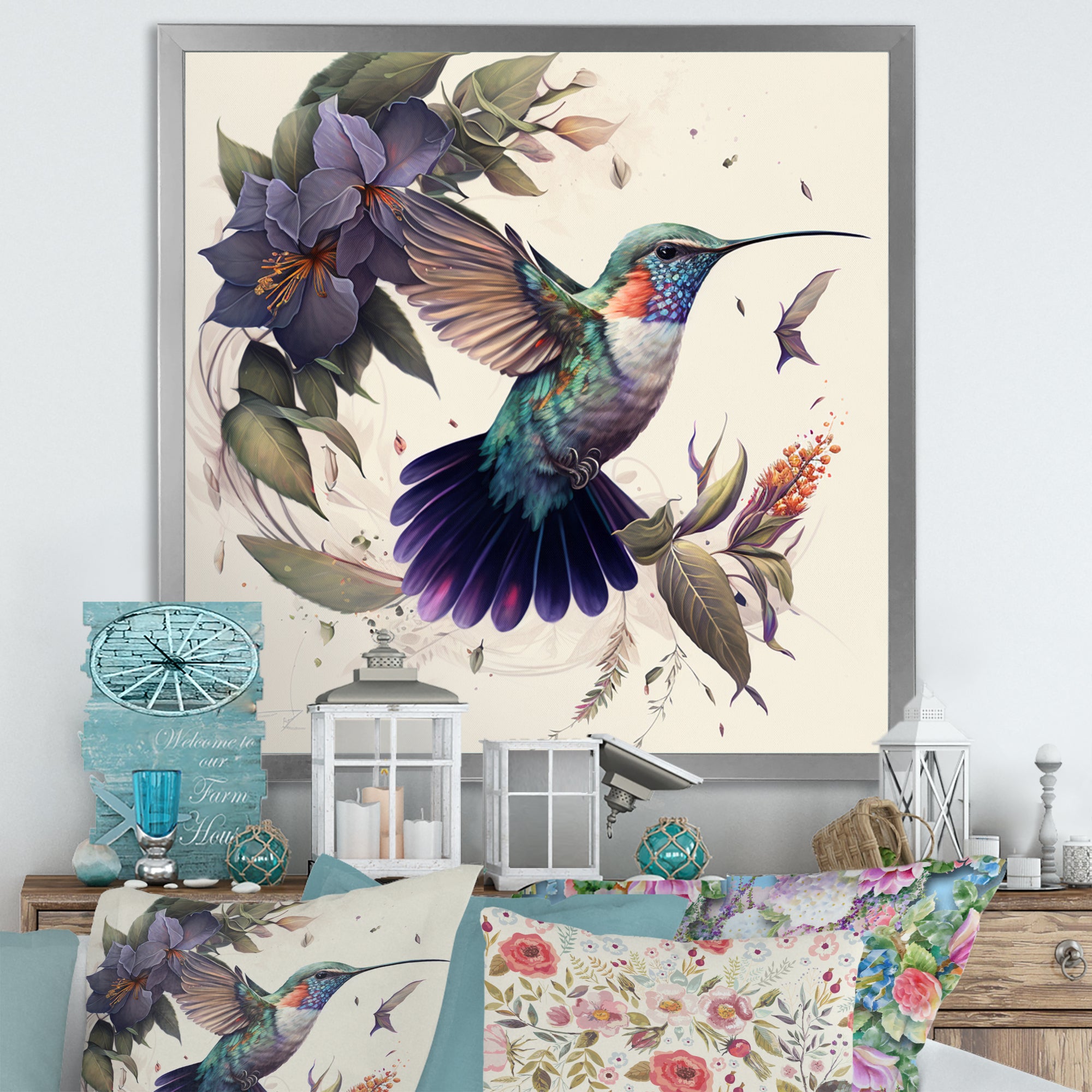 Purple Colibri Vintage Illustration - Bird Canvas Wall Art