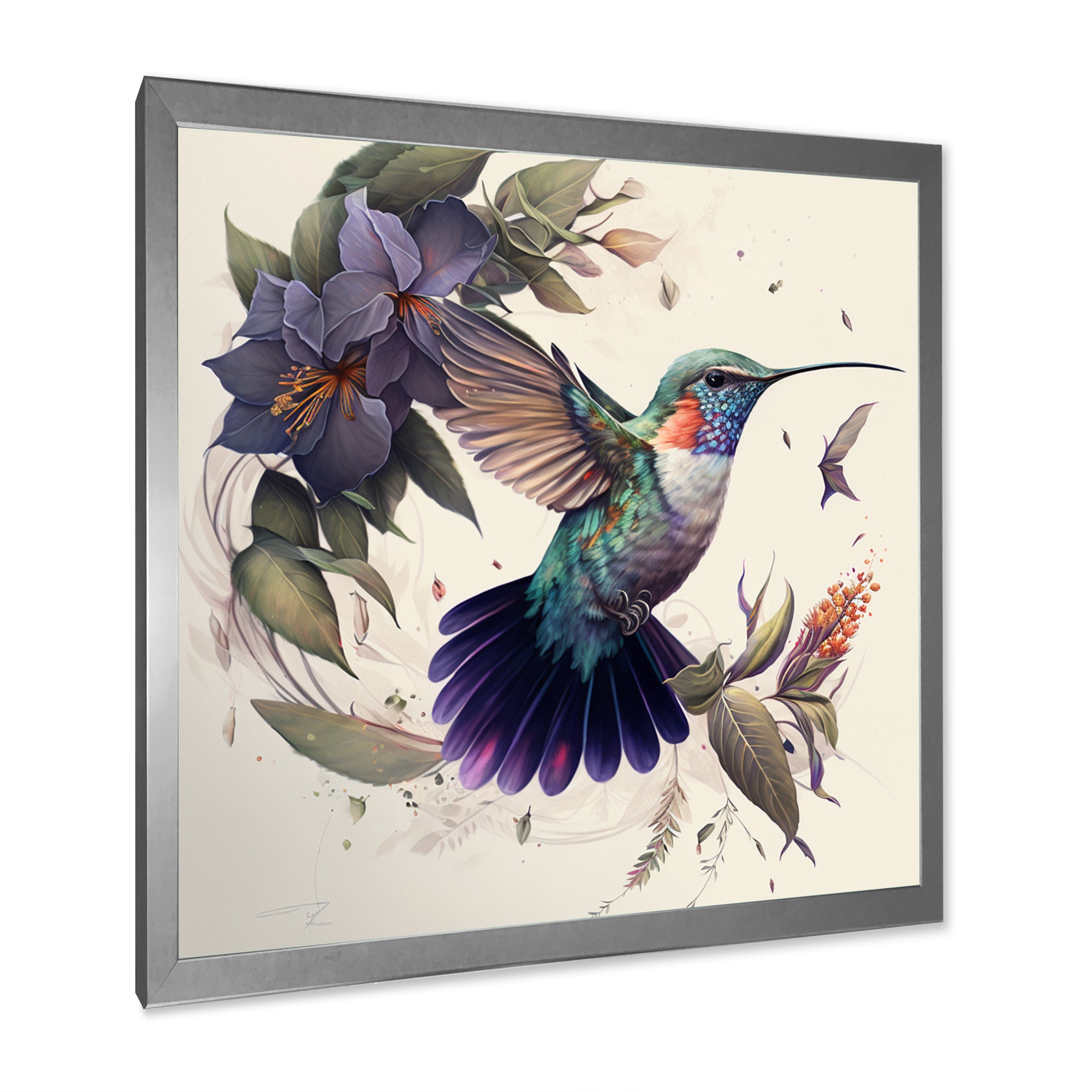 Purple Colibri Vintage Illustration - Bird Canvas Wall Art