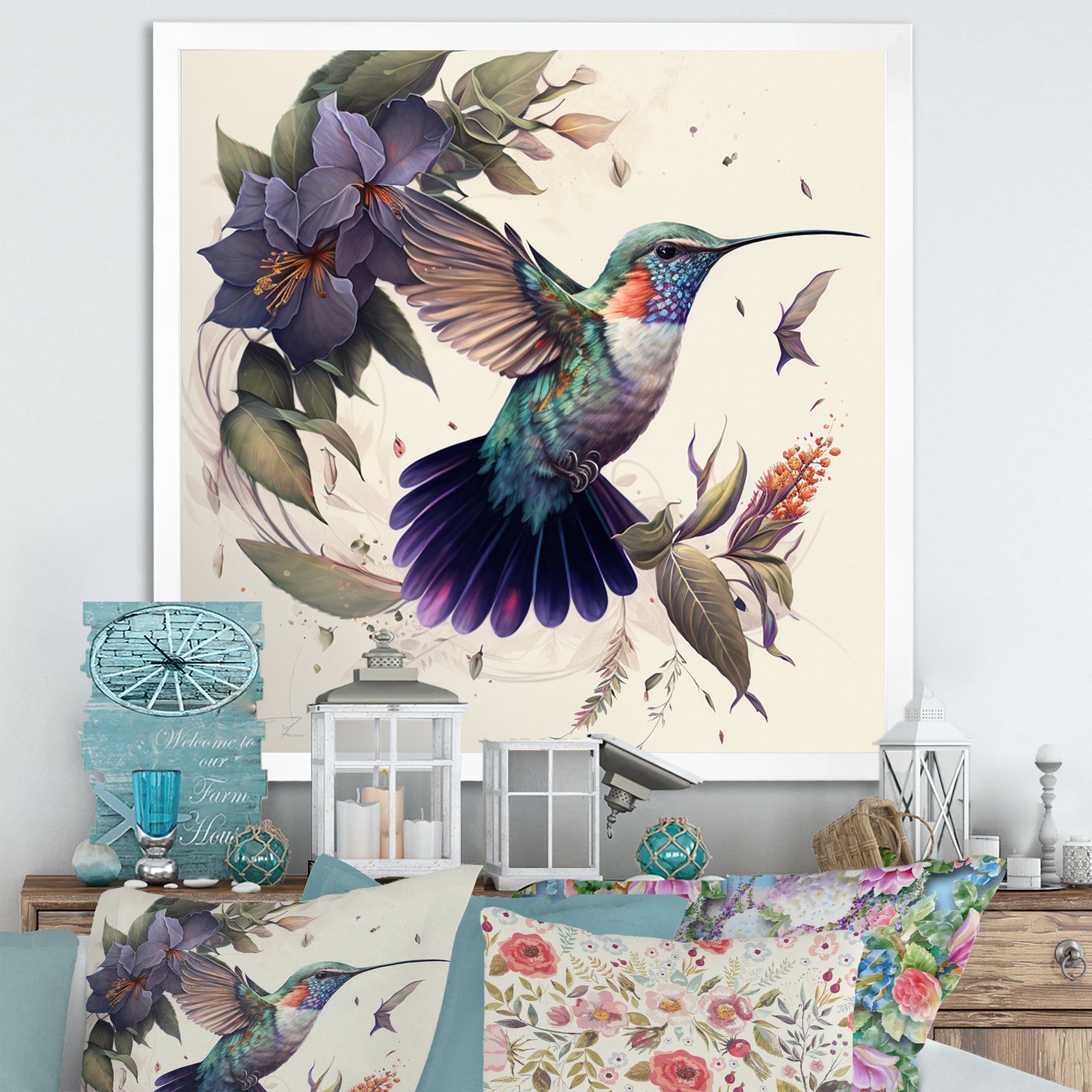 Purple Colibri Vintage Illustration - Bird Canvas Wall Art