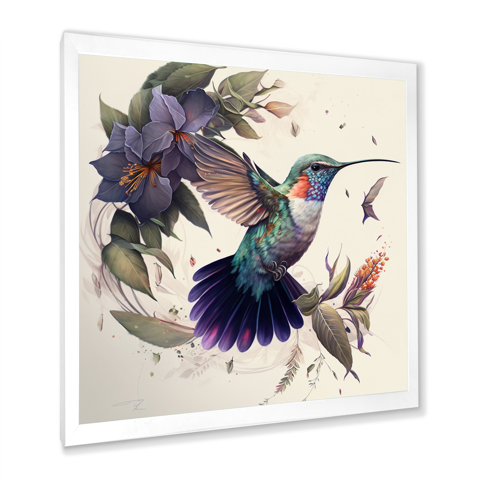 Purple Colibri Vintage Illustration - Bird Canvas Wall Art