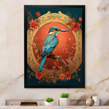 Blue Kingfisher Retro Illustration - Bird Canvas Wall Art