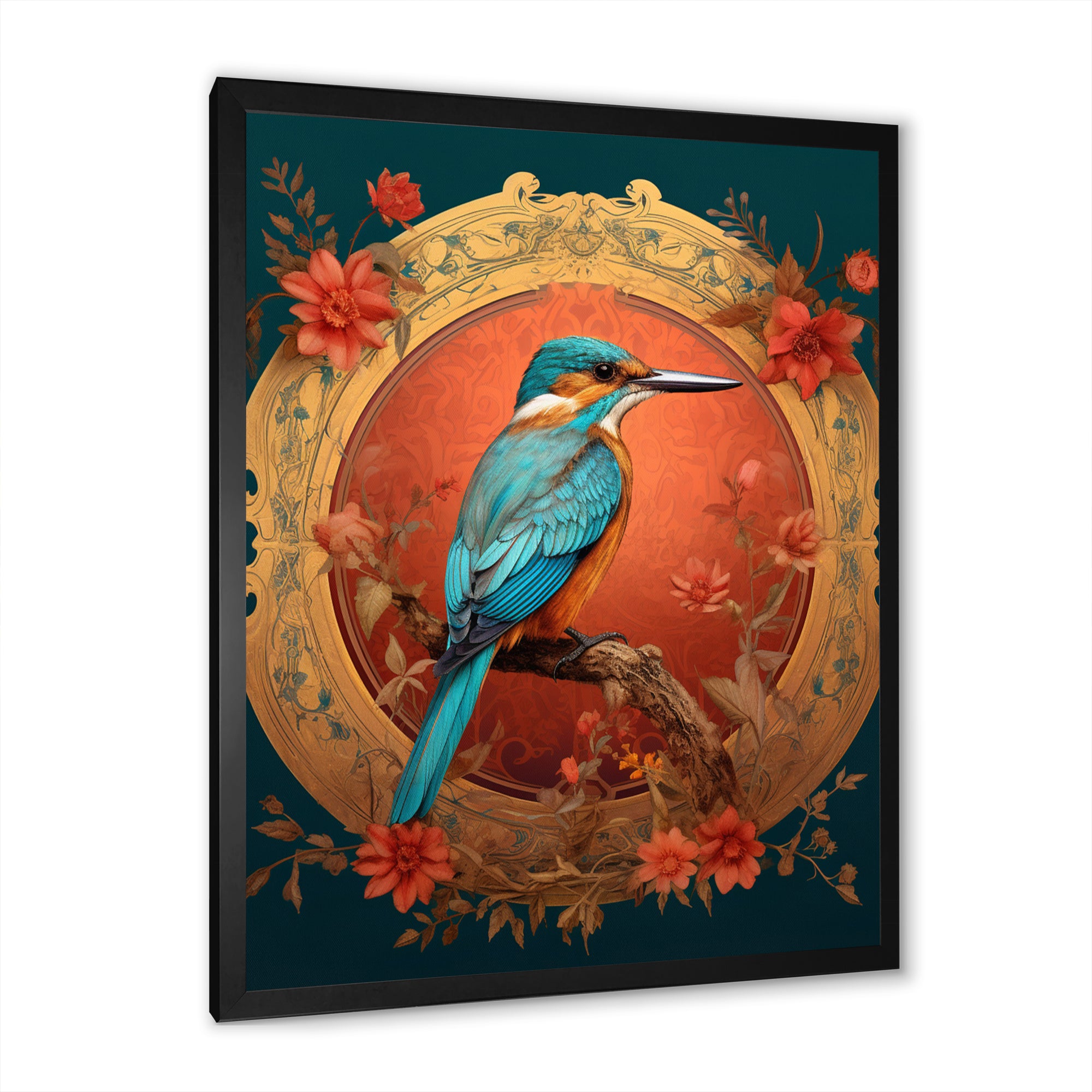 Blue Kingfisher Retro Illustration - Bird Canvas Wall Art