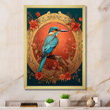 Blue Kingfisher Retro Illustration - Bird Canvas Wall Art
