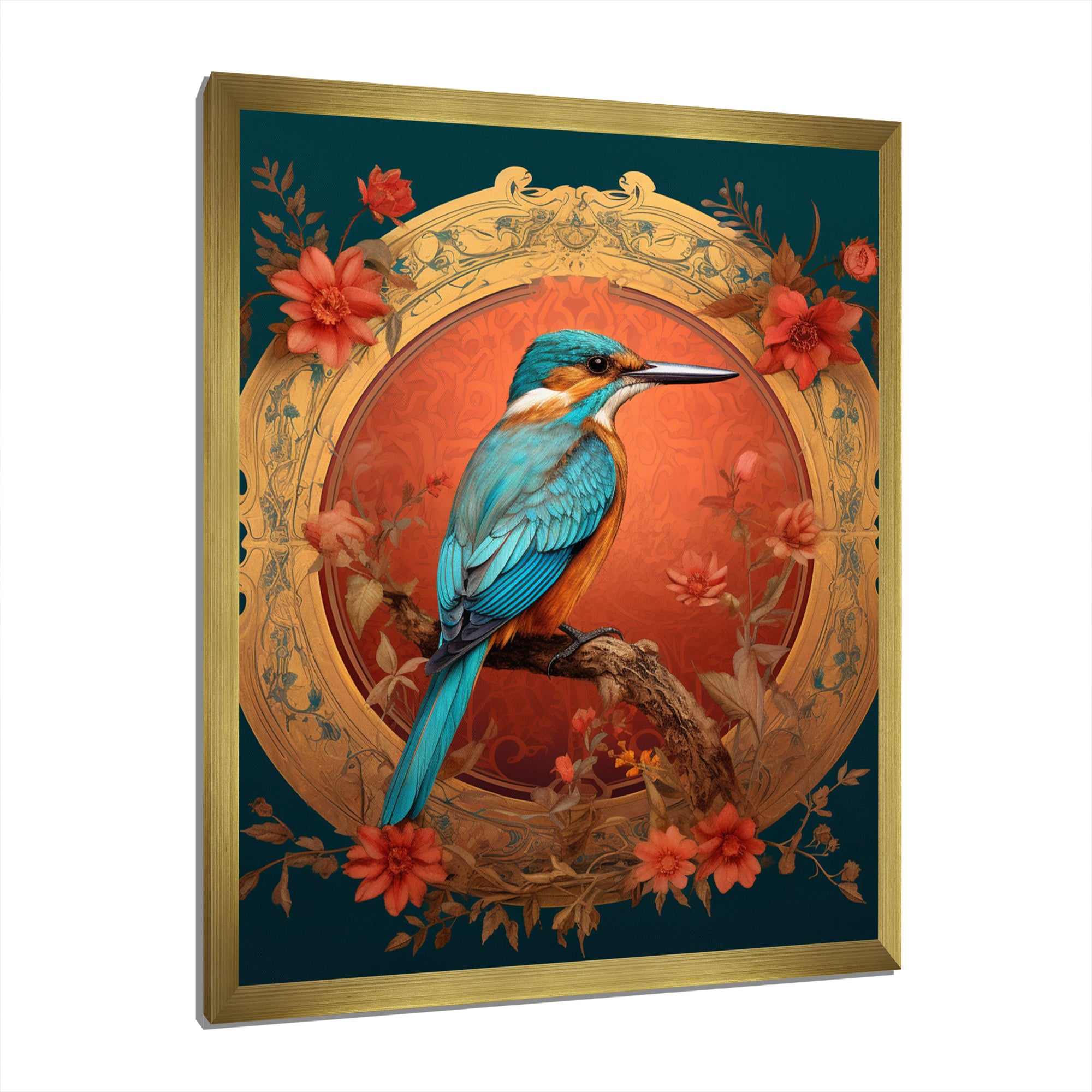 Blue Kingfisher Retro Illustration - Bird Canvas Wall Art