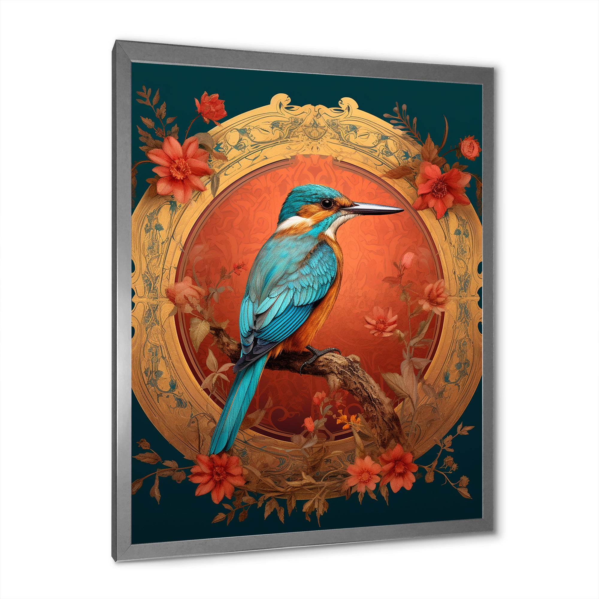 Blue Kingfisher Retro Illustration - Bird Canvas Wall Art