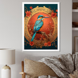 Blue Kingfisher Retro Illustration - Bird Canvas Wall Art