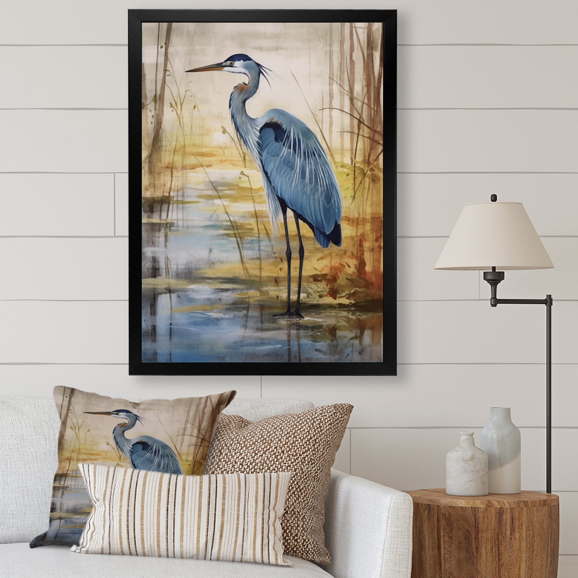 Blue Heron By The Waterside Watercolor - Bird Wall Art Prints