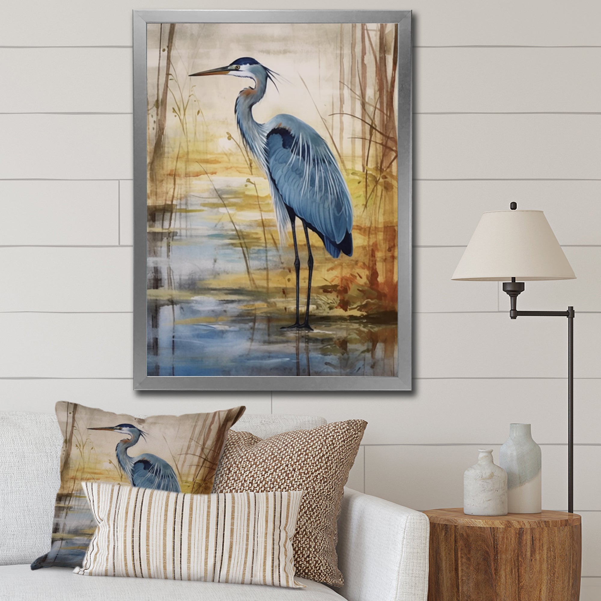 Blue Heron By The Waterside Watercolor - Bird Wall Art Prints