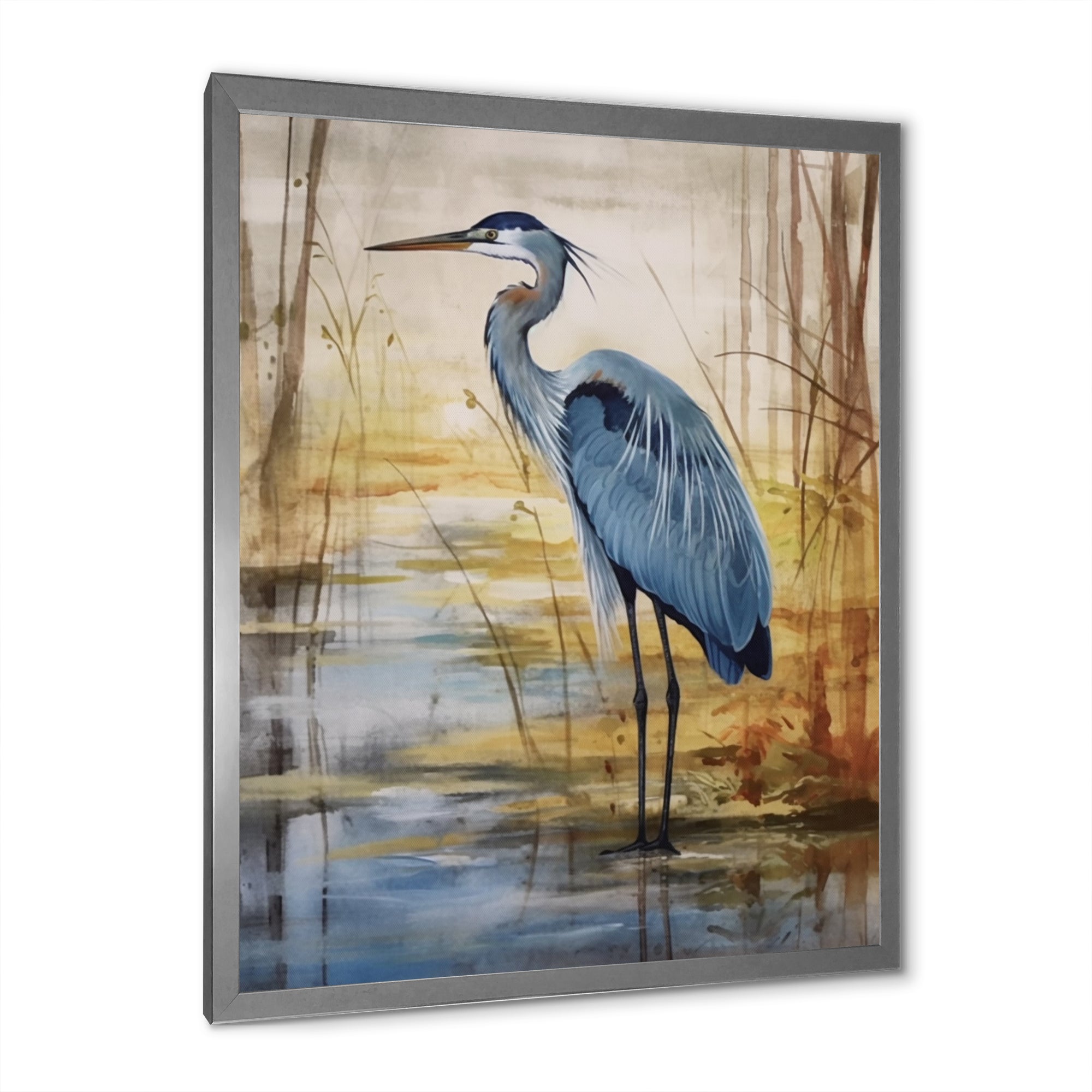 Blue Heron By The Waterside Watercolor - Bird Wall Art Prints