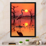 White Stork Pink Sunset Nature Photography - Yellow Bird Wall Art
