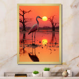 White Stork Pink Sunset Nature Photography - Yellow Bird Wall Art