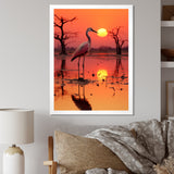 White Stork Pink Sunset Nature Photography - Yellow Bird Wall Art