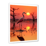 White Stork Pink Sunset Nature Photography - Yellow Bird Wall Art