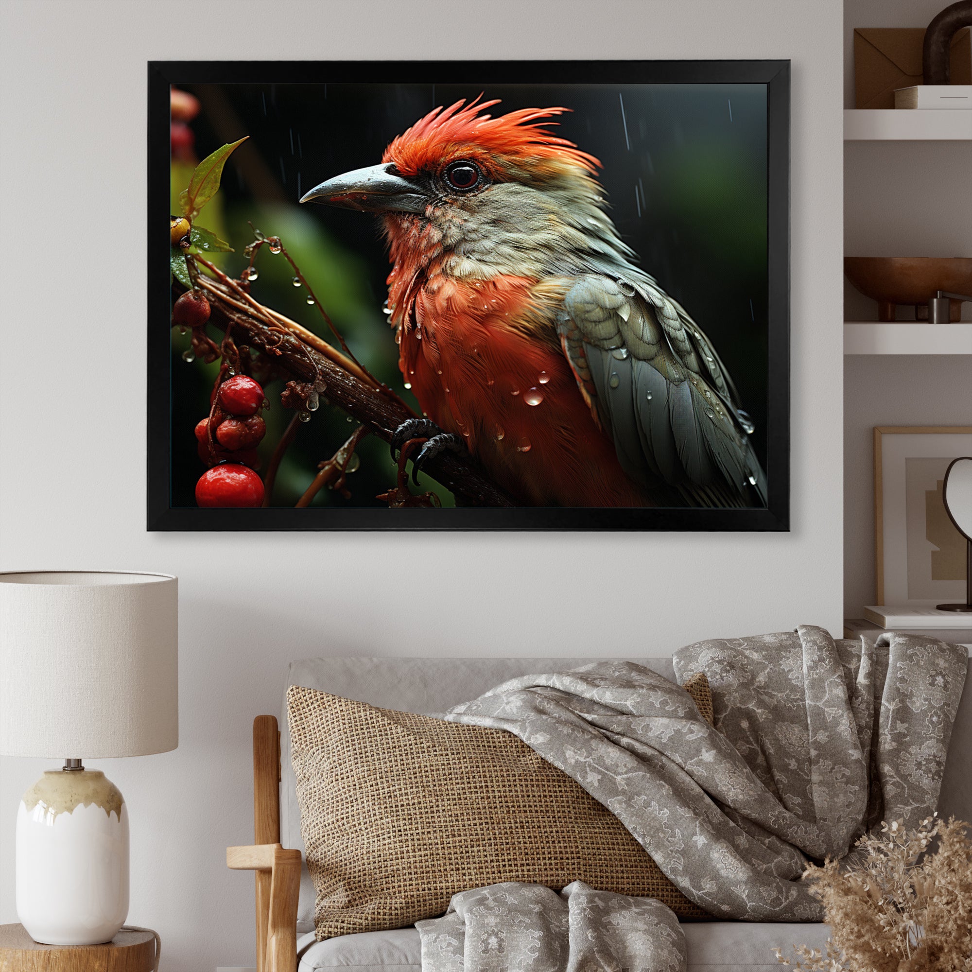 Orange Tropical Bird On Branch Nature Photography - Bird Wall Decor