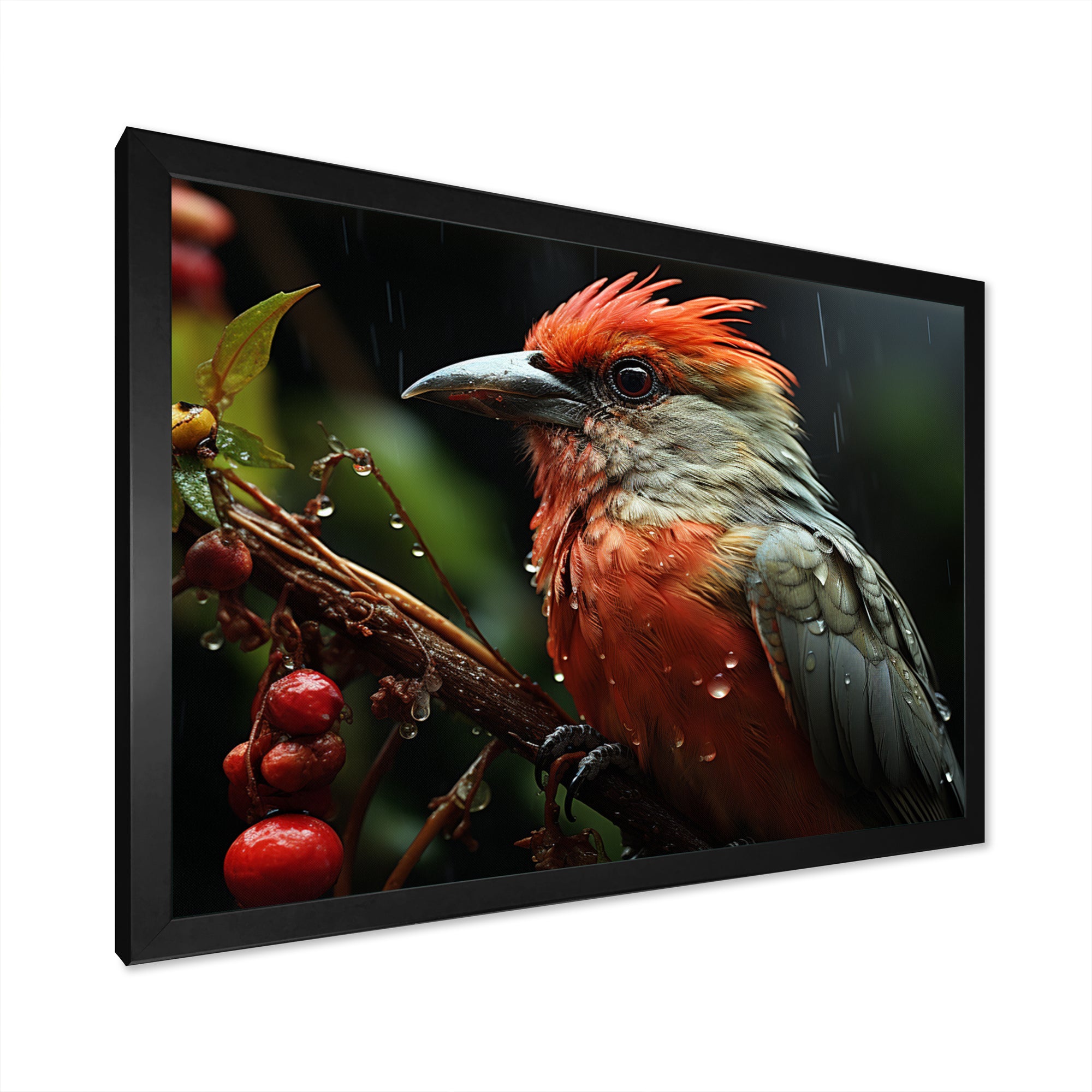 Orange Tropical Bird On Branch Nature Photography - Bird Wall Decor