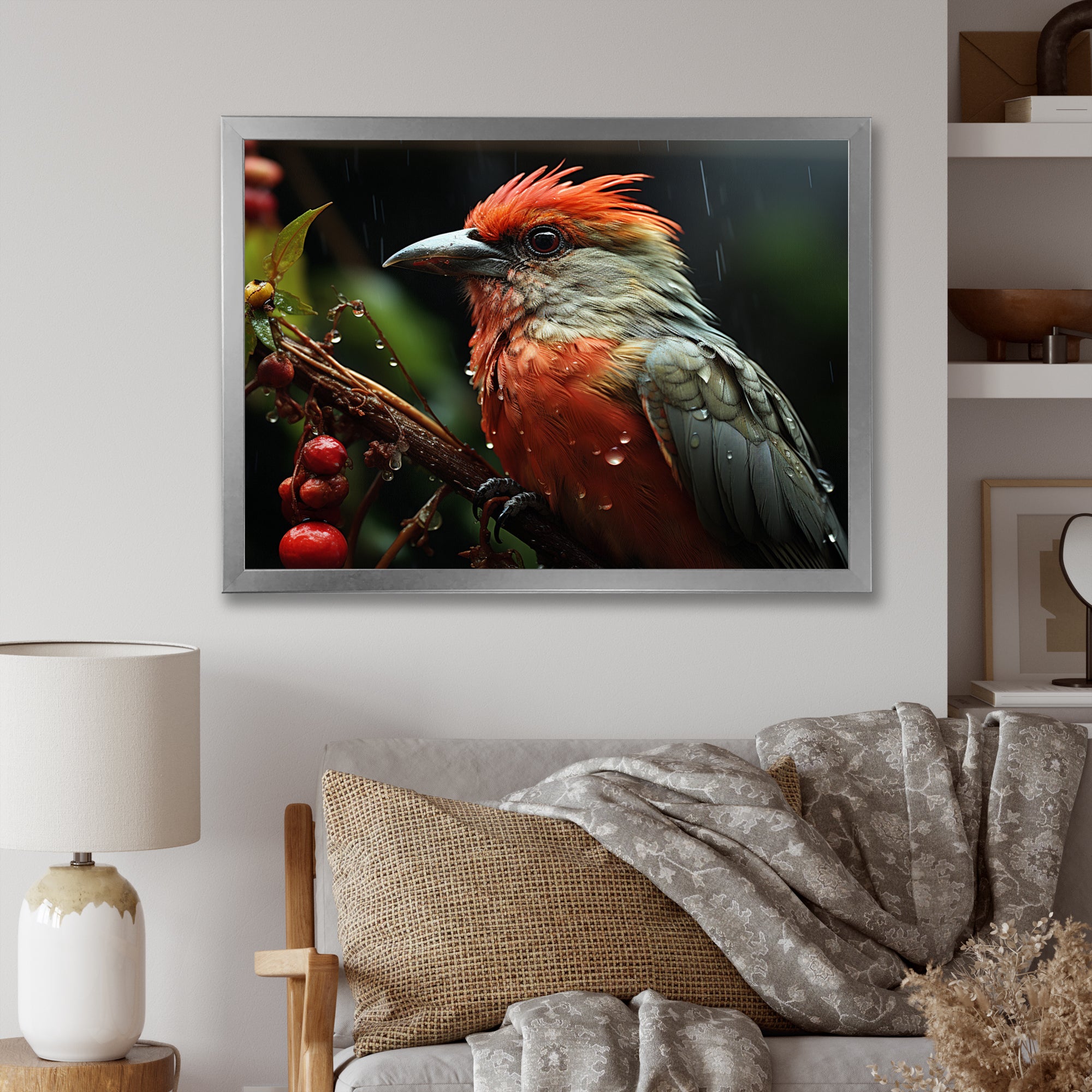 Orange Tropical Bird On Branch Nature Photography - Bird Wall Decor