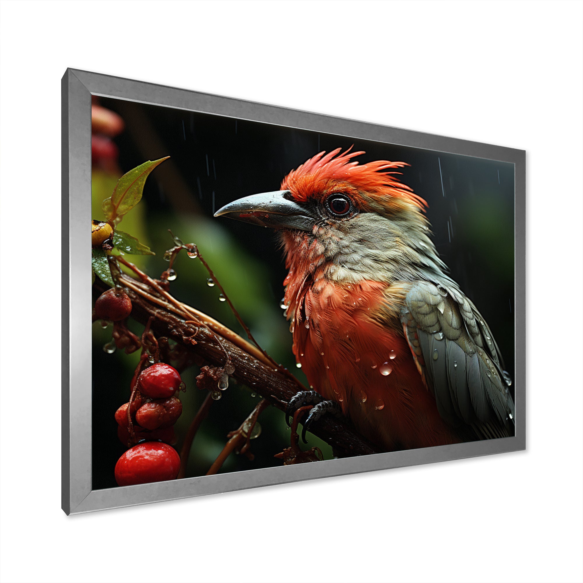 Orange Tropical Bird On Branch Nature Photography - Bird Wall Decor