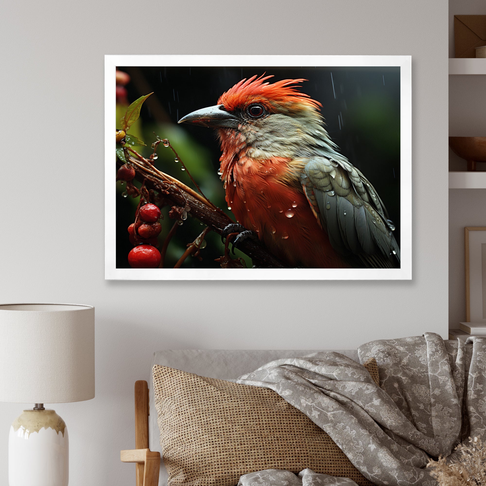 Orange Tropical Bird On Branch Nature Photography - Bird Wall Decor