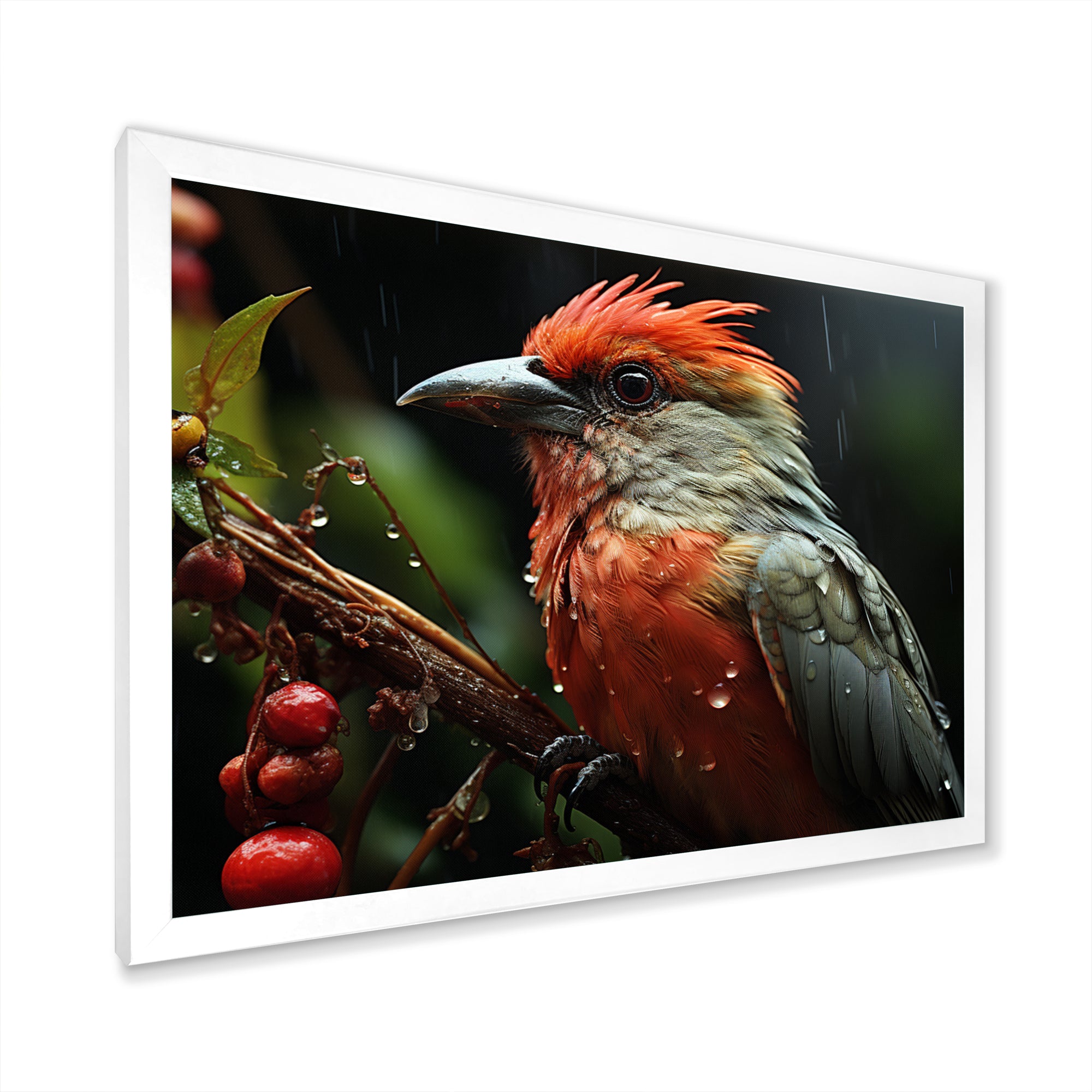 Orange Tropical Bird On Branch Nature Photography - Bird Wall Decor