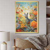 Wildlife In Paradise Flower field Painting - Blue Bird Wall Art