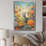 Wildlife In Paradise Flower field Painting - Blue Bird Wall Art
