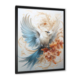 Majestic White Bird On Flower Branch - Bird Home Decor Art
