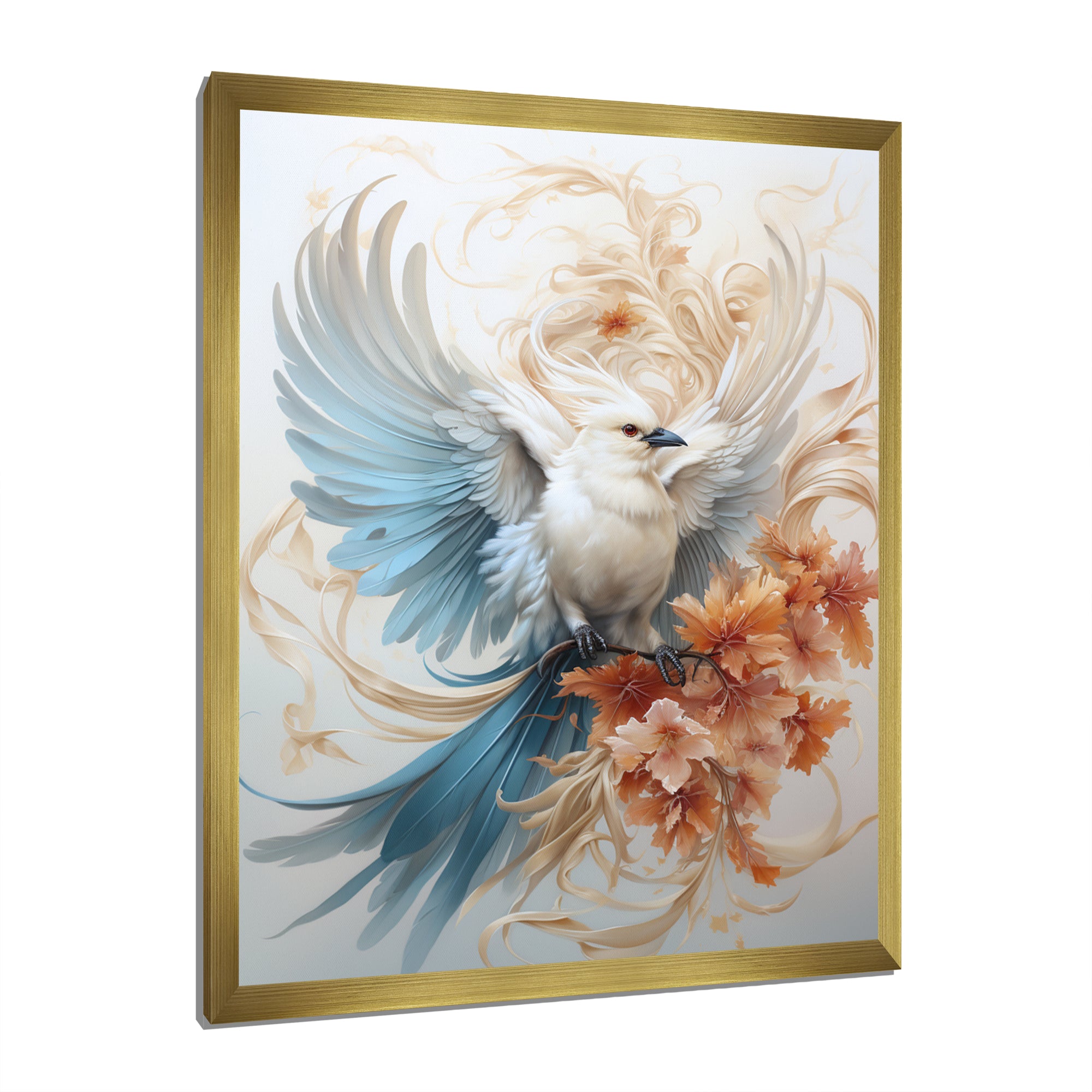 Majestic White Bird On Flower Branch - Bird Home Decor Art