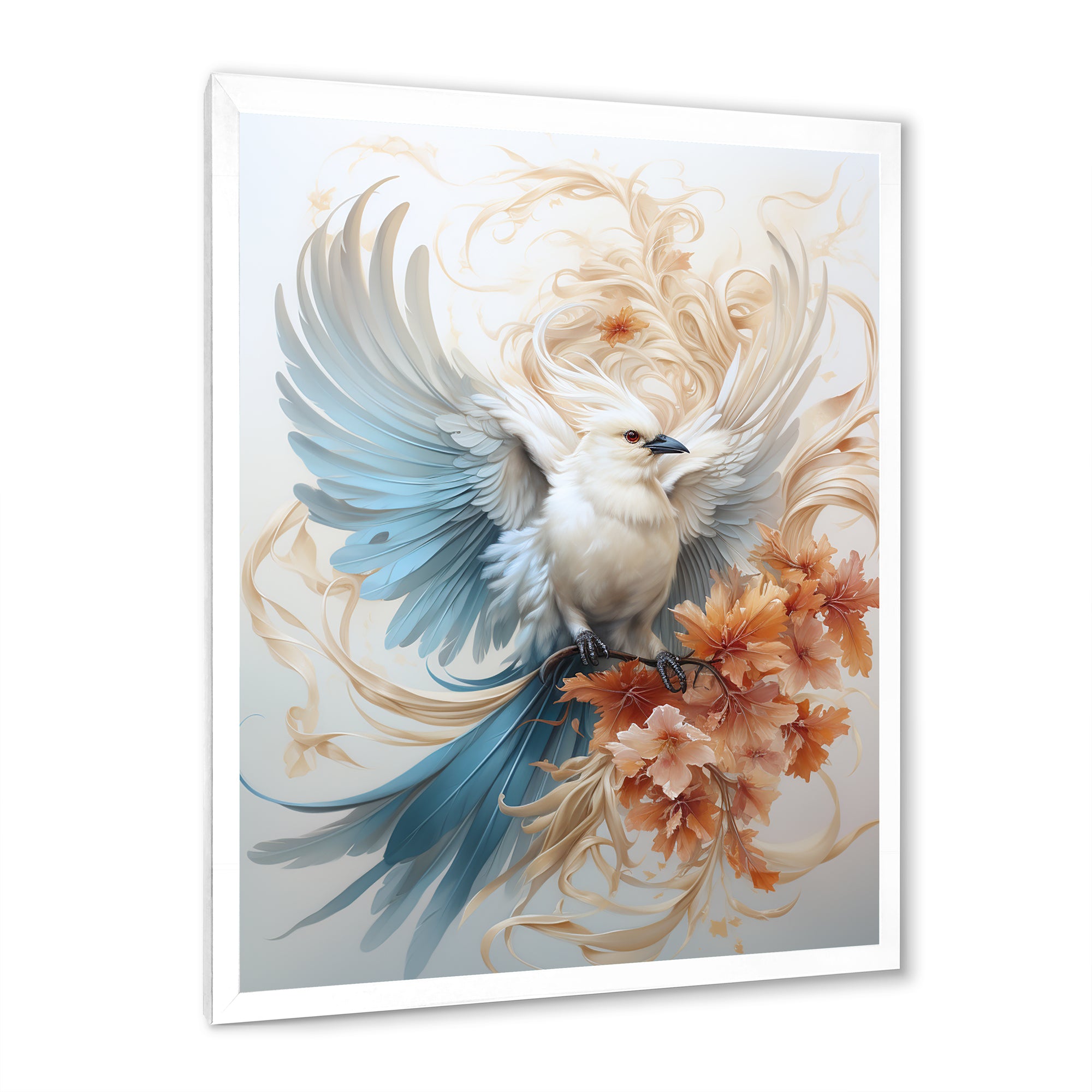 Majestic White Bird On Flower Branch - Bird Home Decor Art