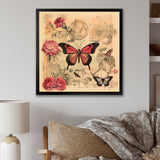Vintage Illustration Of Romantic Pink Butterfly - Butterfly Canvas Wall Art