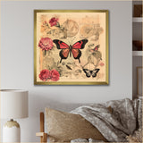Vintage Illustration Of Romantic Pink Butterfly - Butterfly Canvas Wall Art
