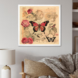 Vintage Illustration Of Romantic Pink Butterfly - Butterfly Canvas Wall Art