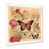 Vintage Illustration Of Romantic Pink Butterfly - Butterfly Canvas Wall Art
