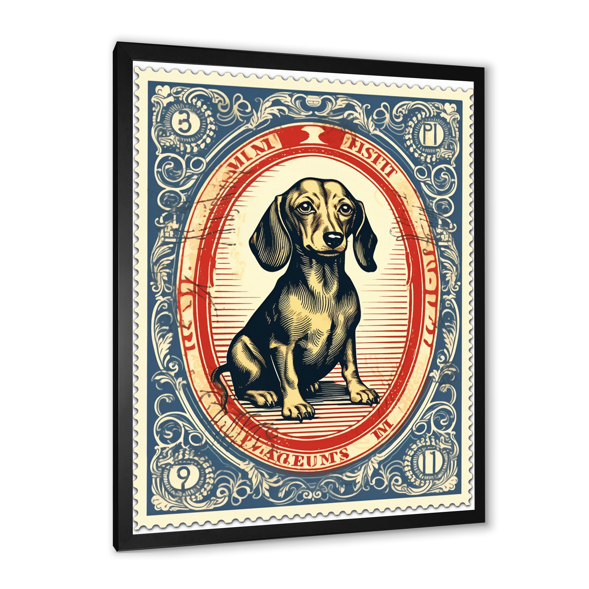 Retro Illustration Of Cute Dachshund - Dog Daschund Living Room Wall Art