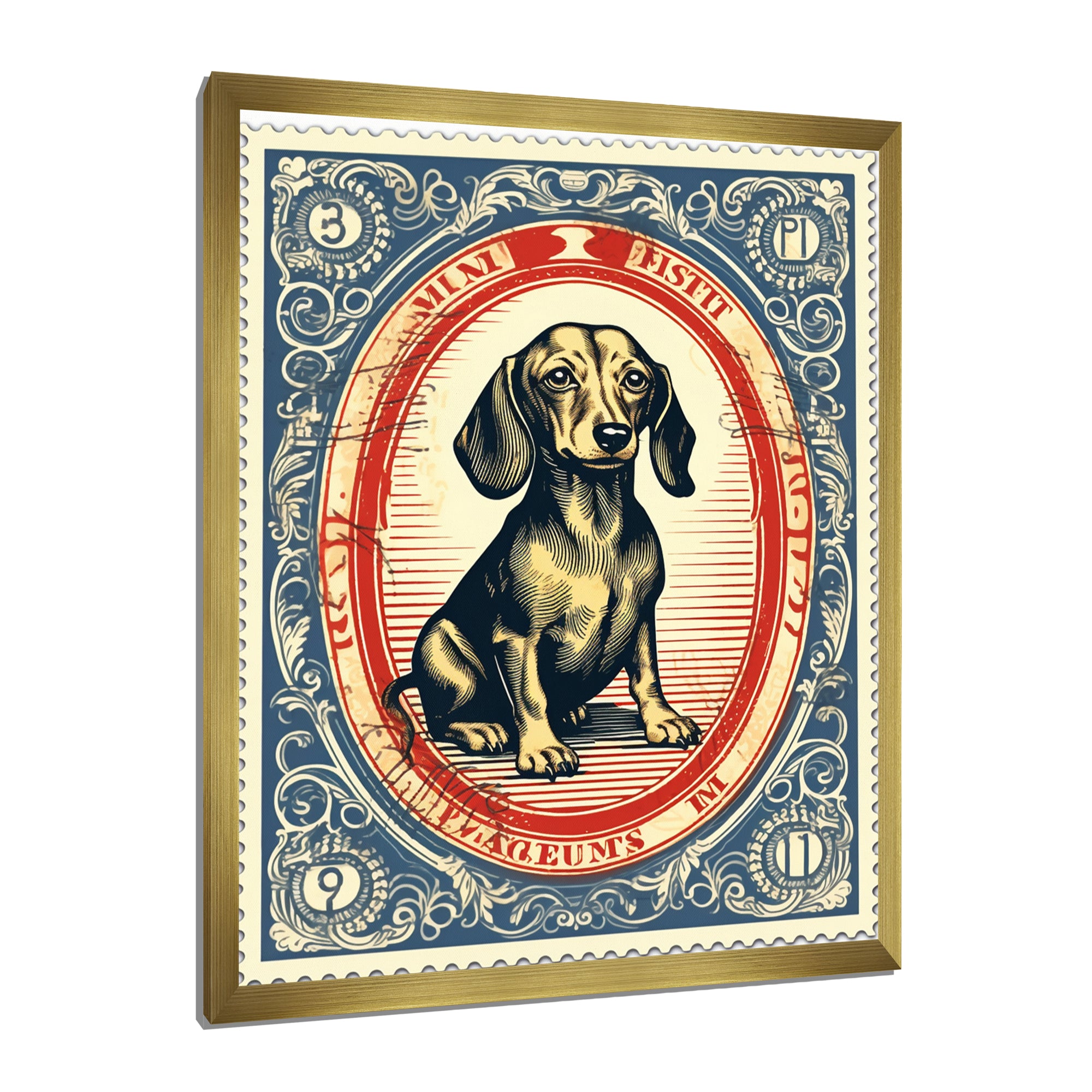 Retro Illustration Of Cute Dachshund - Dog Daschund Living Room Wall Art