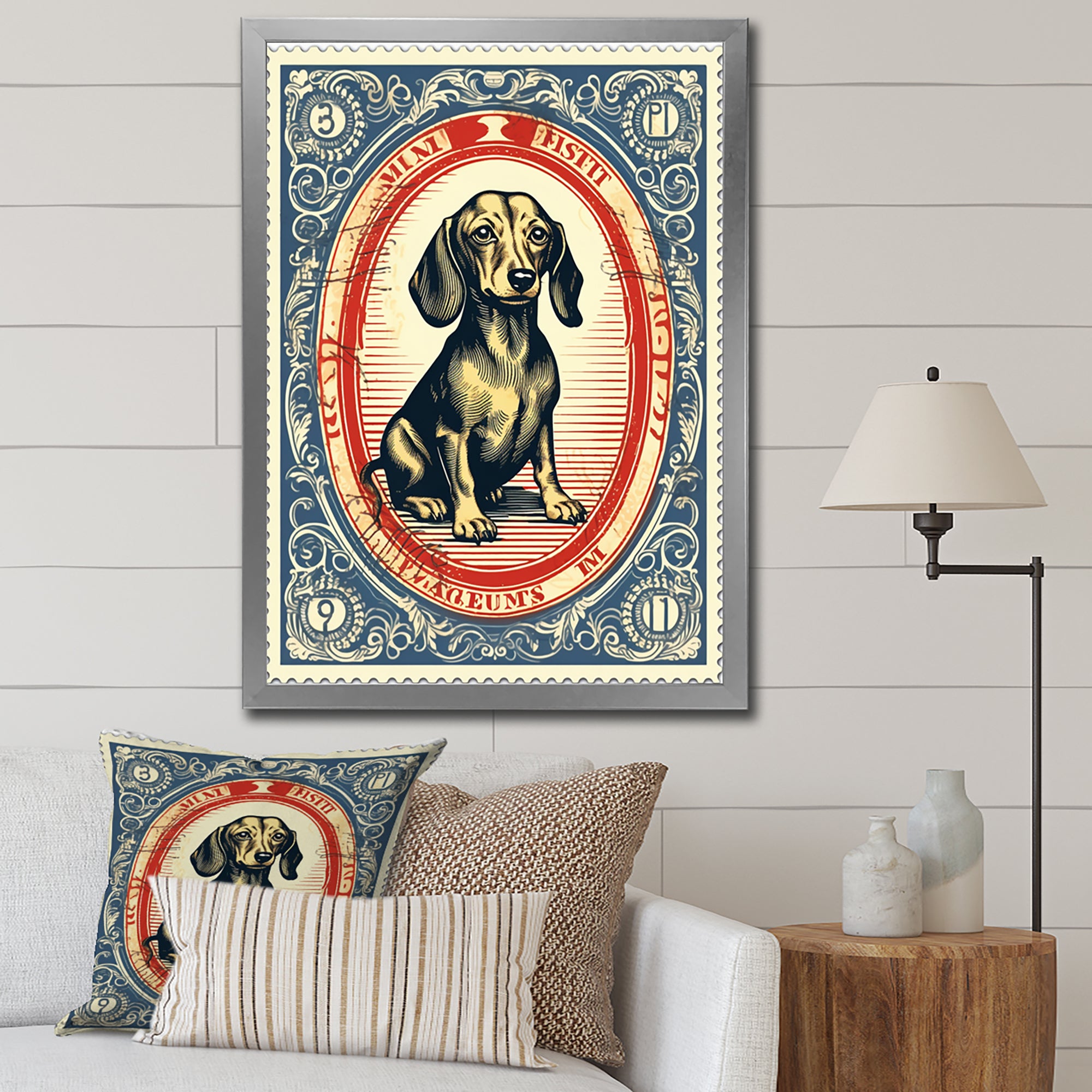 Retro Illustration Of Cute Dachshund - Dog Daschund Living Room Wall Art