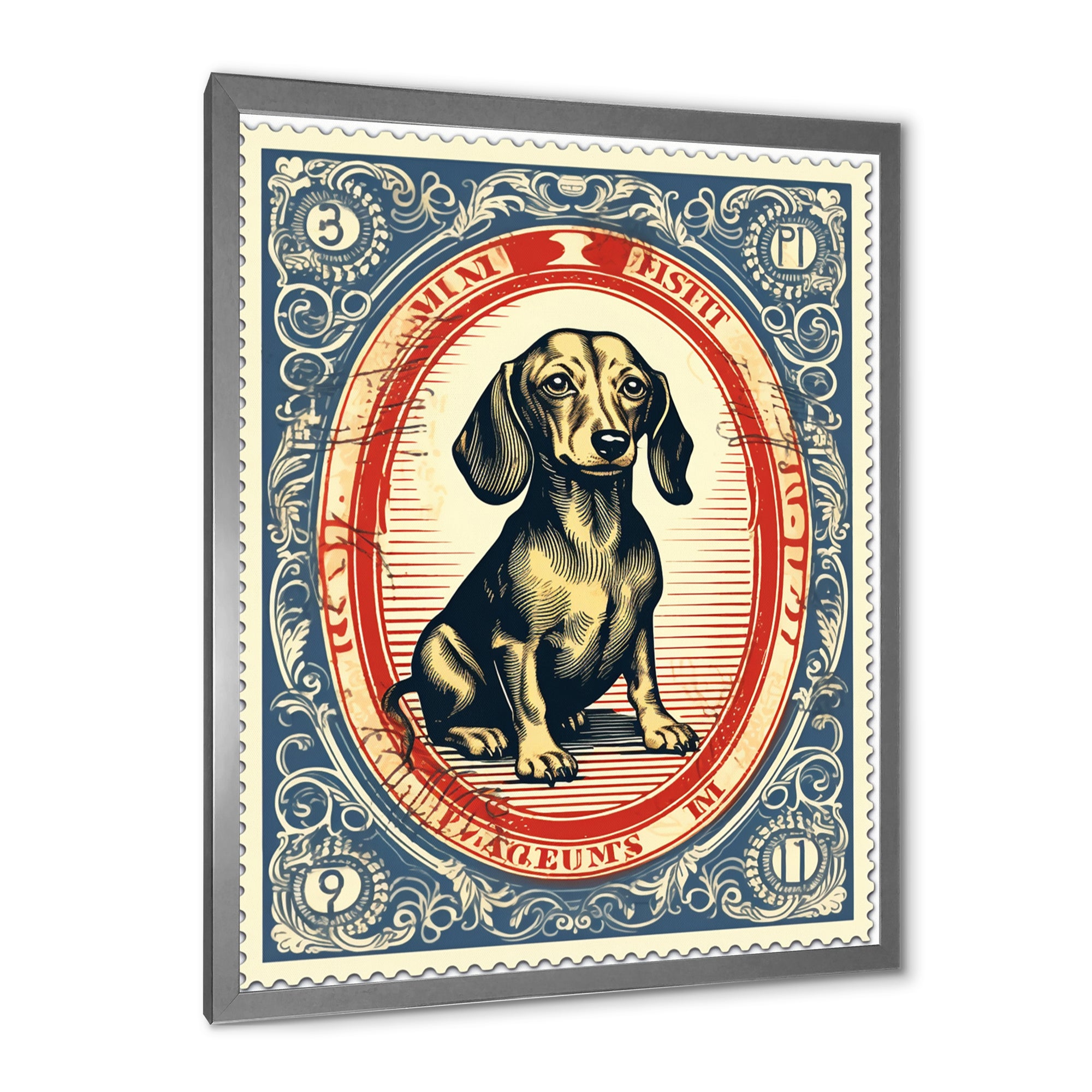 Retro Illustration Of Cute Dachshund - Dog Daschund Living Room Wall Art