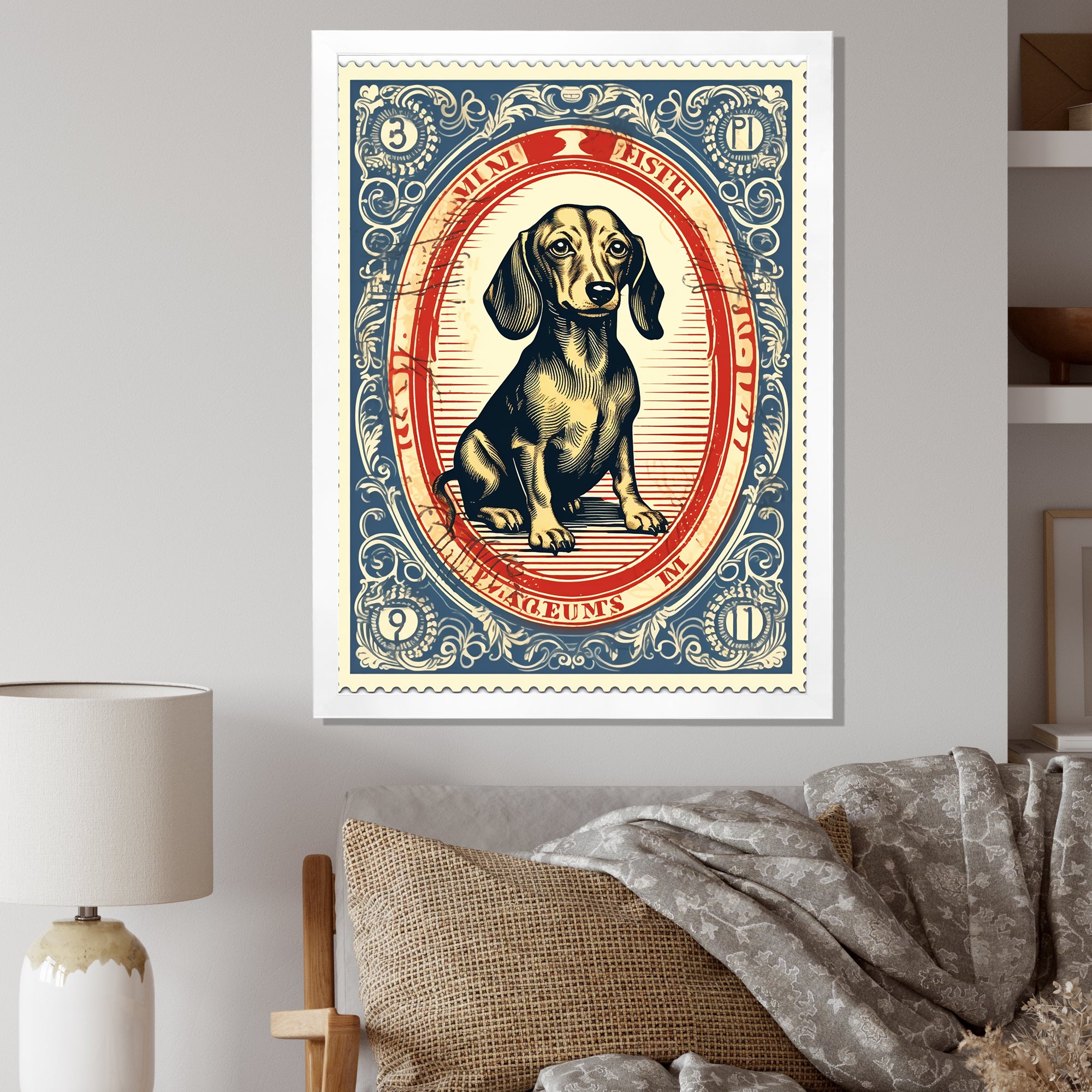 Retro Illustration Of Cute Dachshund - Dog Daschund Living Room Wall Art