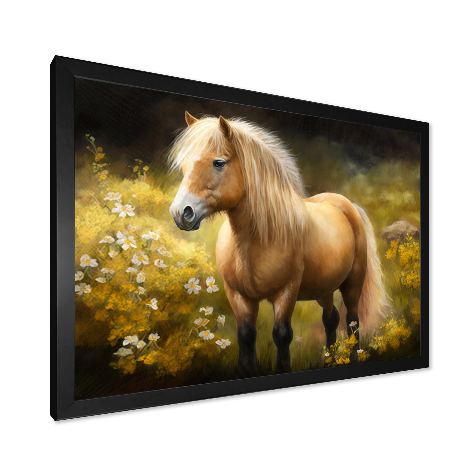 Golden Pony In Flower Meadow - Horse Wall Art Prints