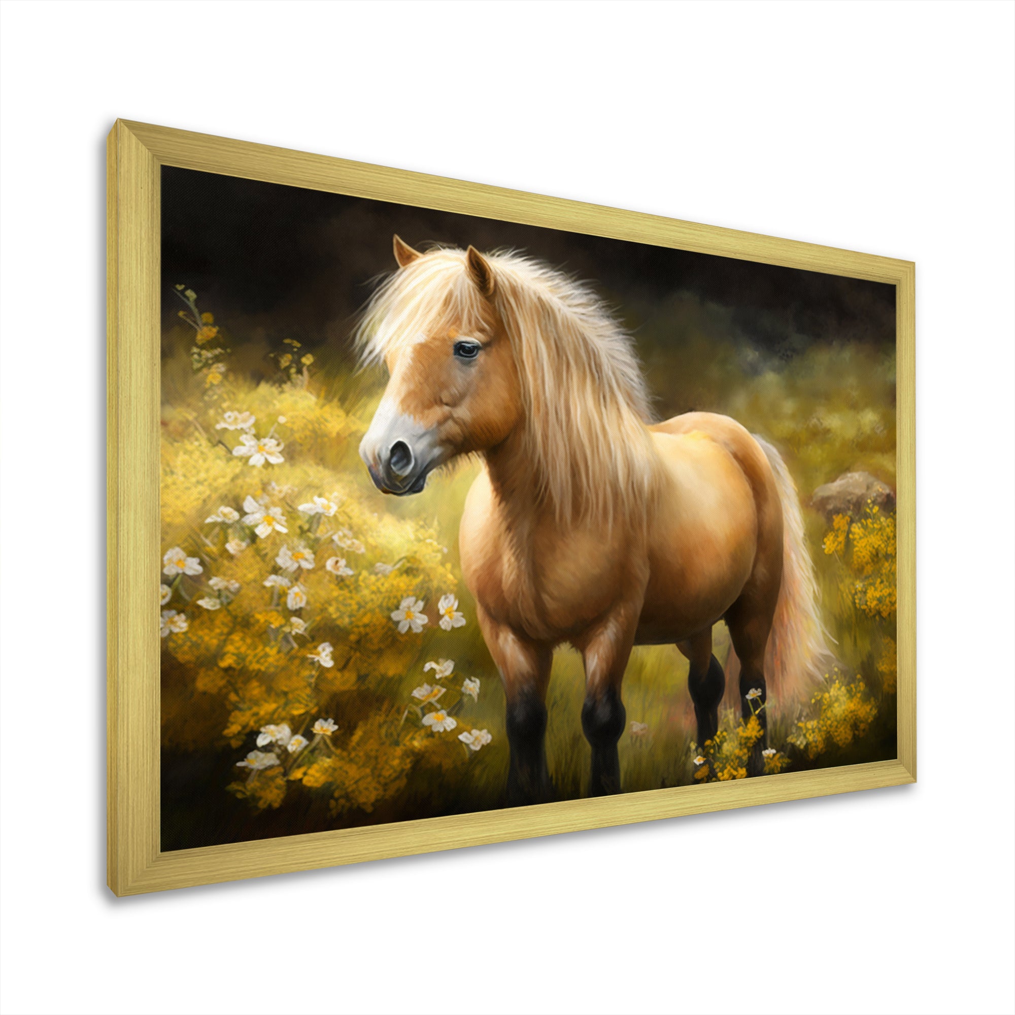 Golden Pony In Flower Meadow - Horse Wall Art Prints