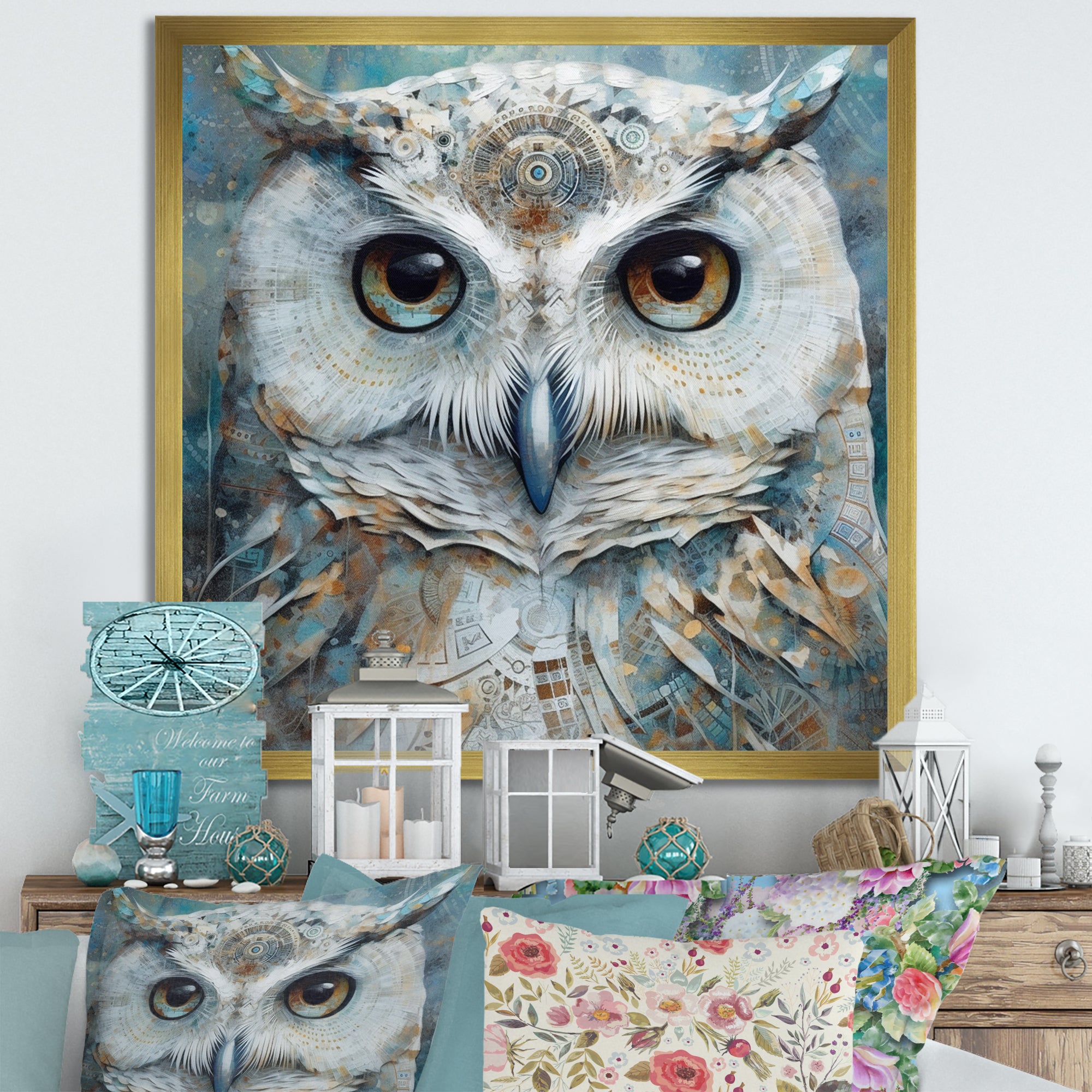 Portrait Of Magical Tribal White Owl - Owl Wall Art Prints