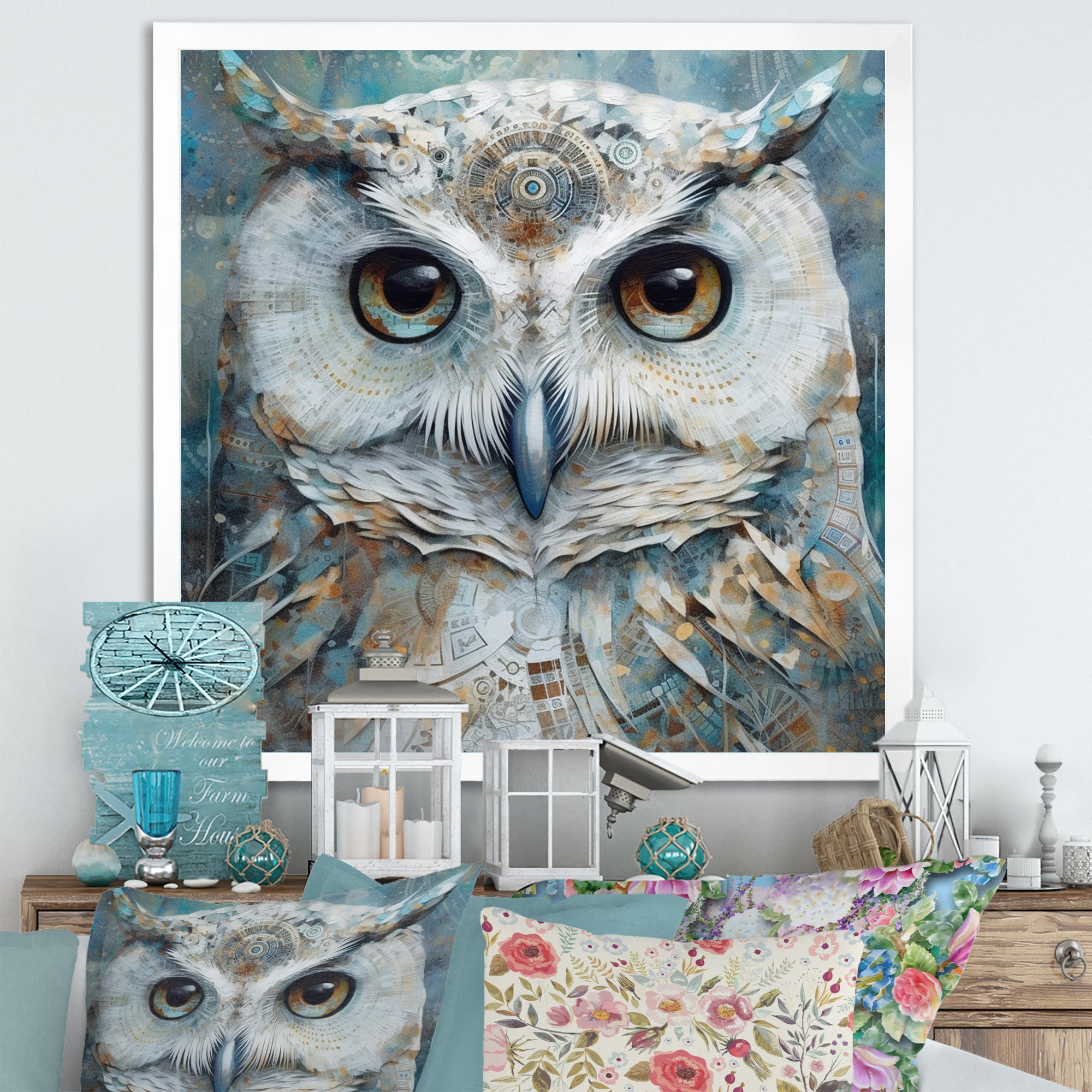 Portrait Of Magical Tribal White Owl - Owl Wall Art Prints