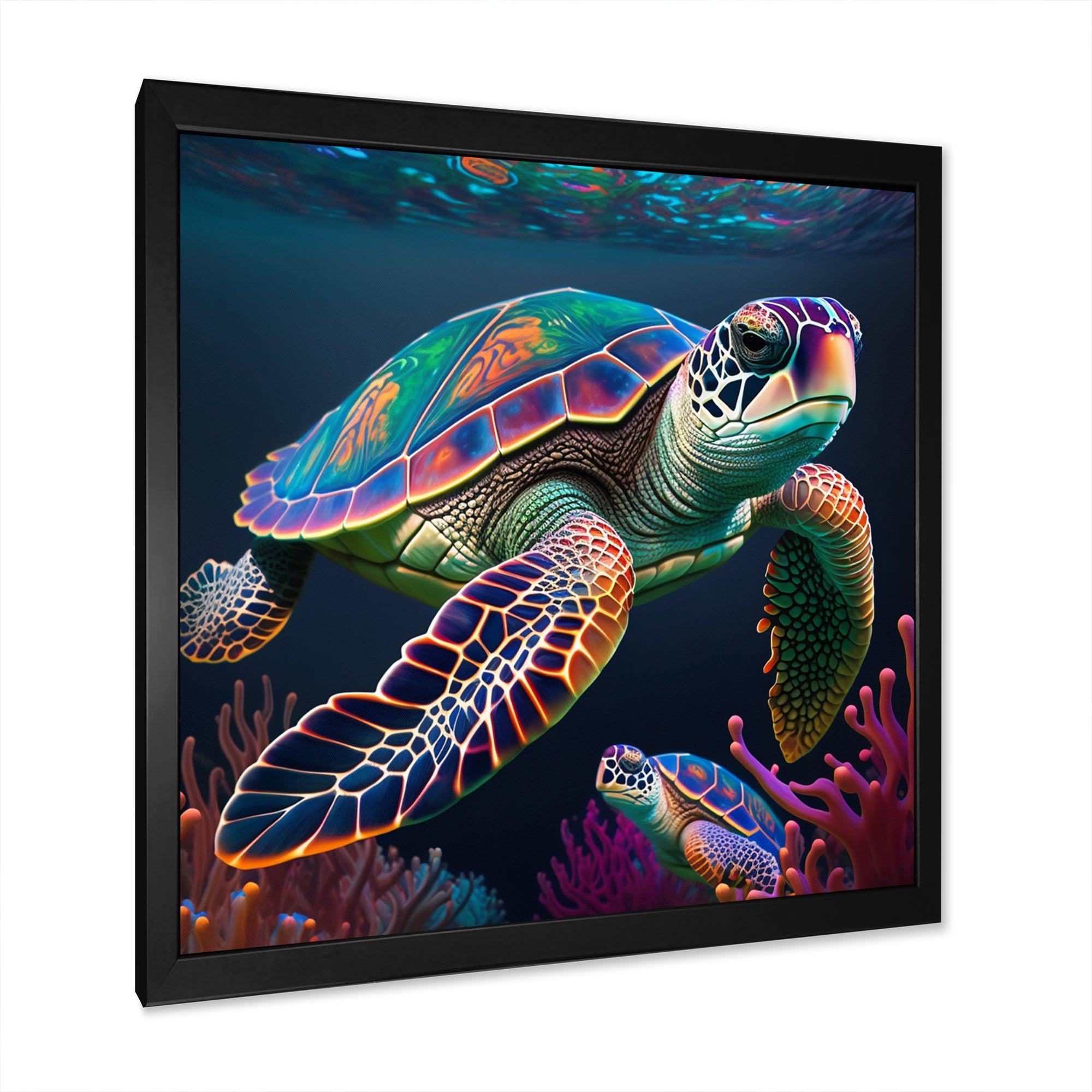 Colorful Deep Sea Turtle Portrait - Turtle Wall Art Prints
