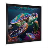 Colorful Deep Sea Turtle Portrait - Turtle Wall Art Prints
