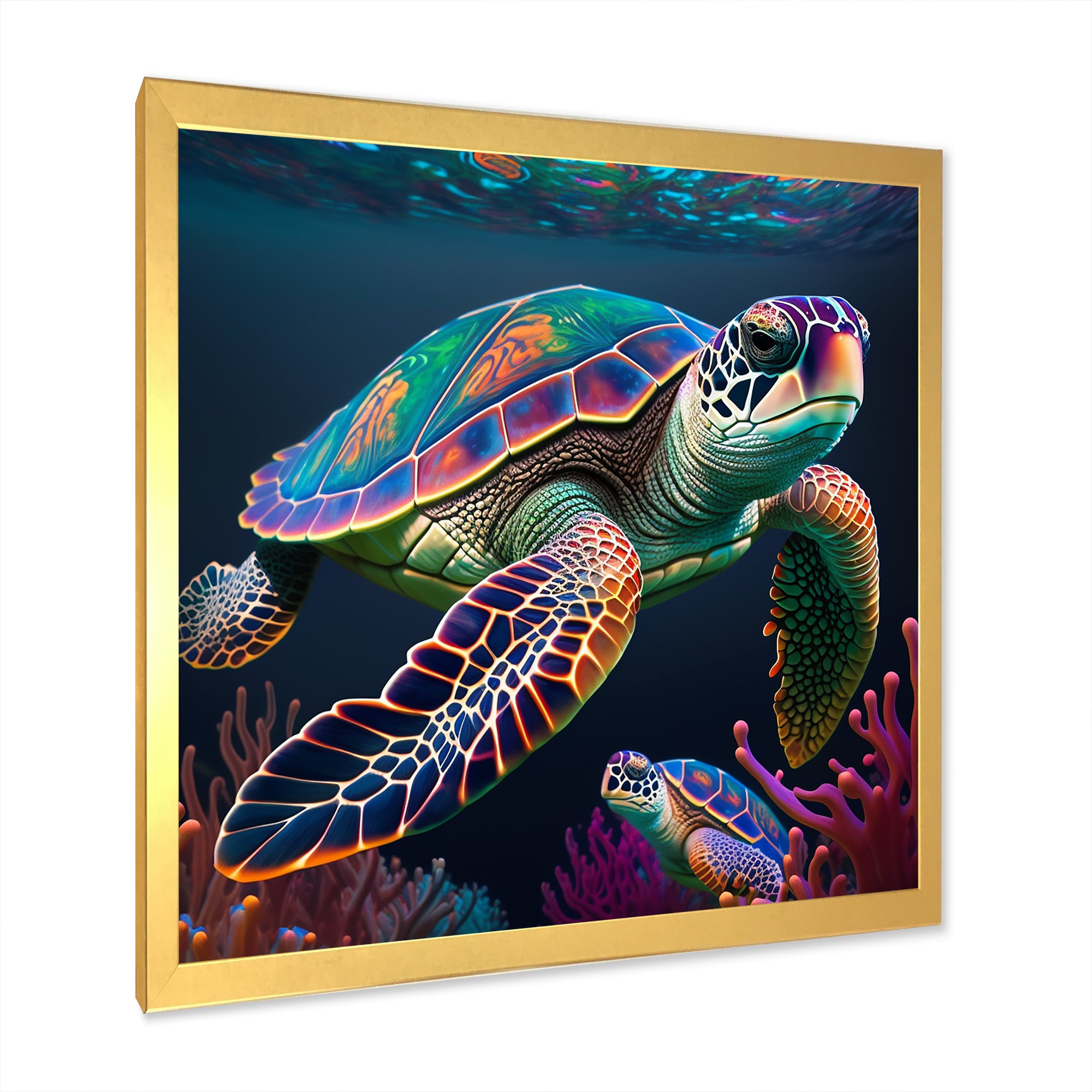 Colorful Deep Sea Turtle Portrait - Turtle Wall Art Prints
