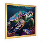 Colorful Deep Sea Turtle Portrait - Turtle Wall Art Prints