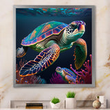 Colorful Deep Sea Turtle Portrait - Turtle Wall Art Prints